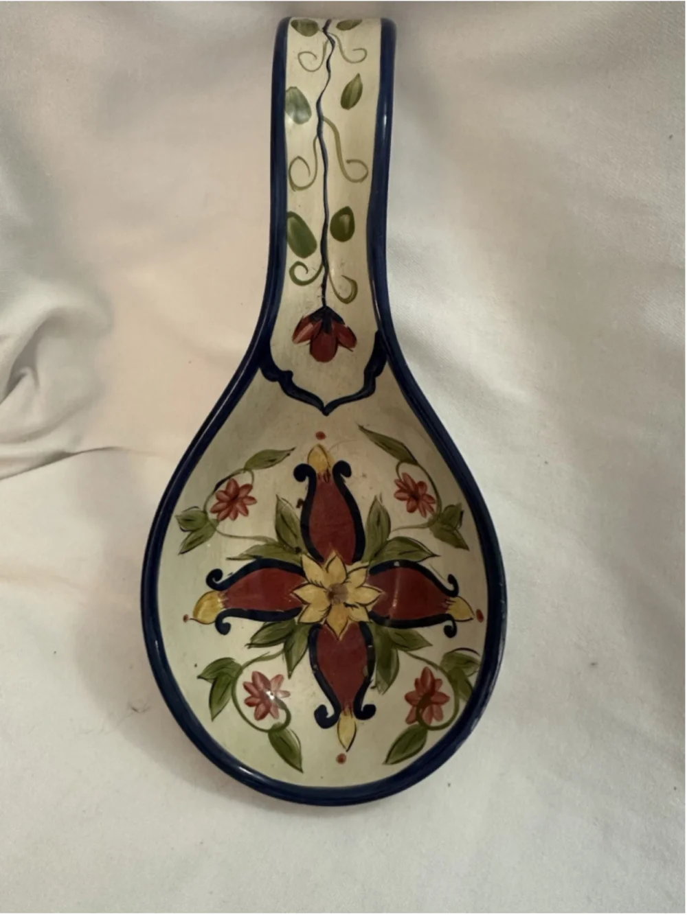 Pier 1 VALLARTA 10 inch Spoon Rest Utensil Holder Floral Design Hand Crafted